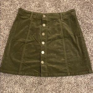 Army green velvet button down skirt